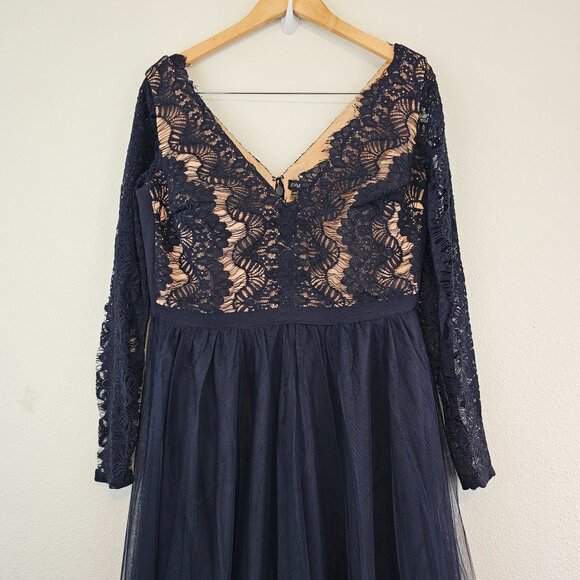 City Chic Womens Sz 12 Dark Navy Lace Tulle Evening Cocktail Maxi Dress NWT - Picture 4 of 14